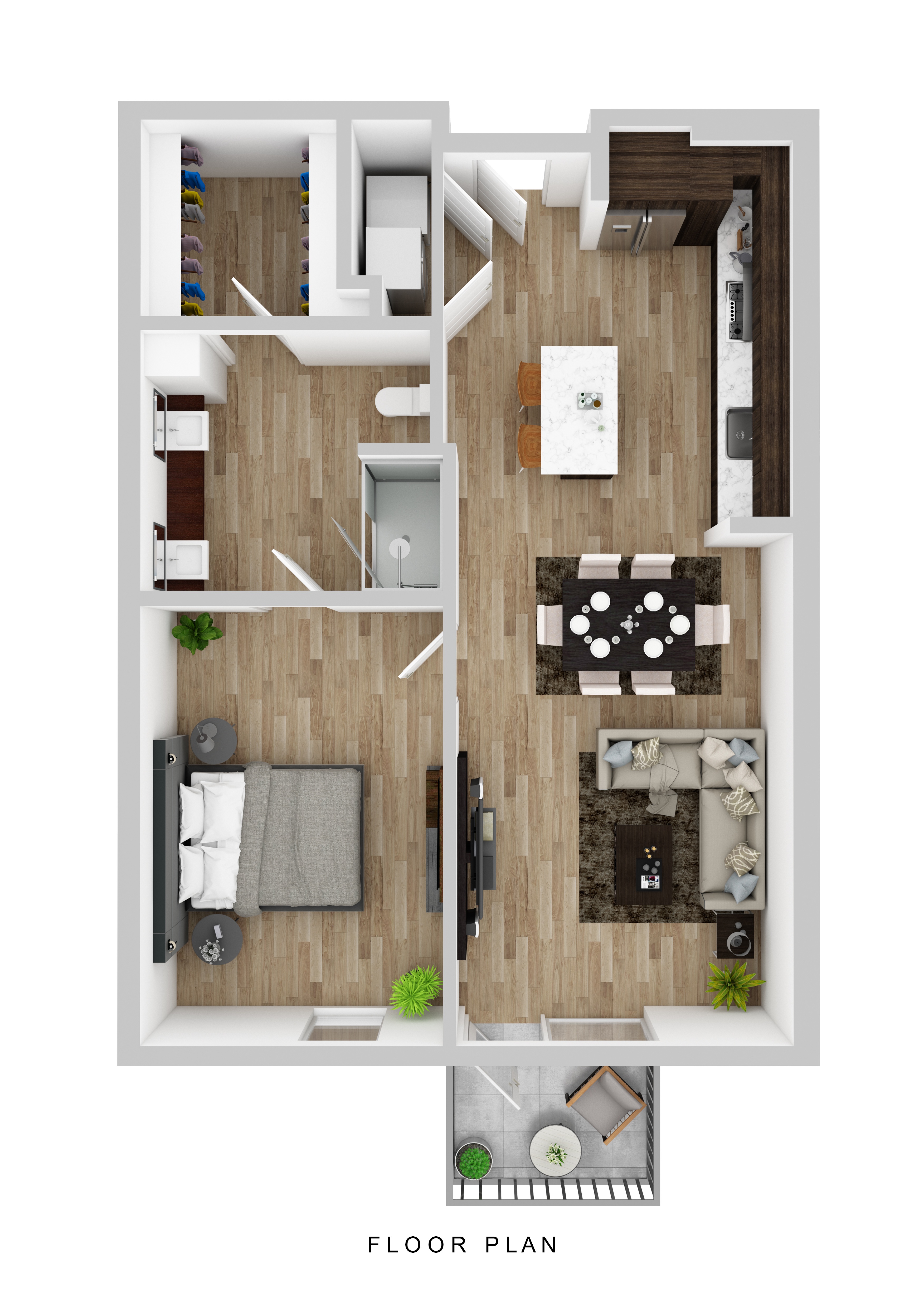 Floor plan for 1 bed, 1 bath, 844 sqft